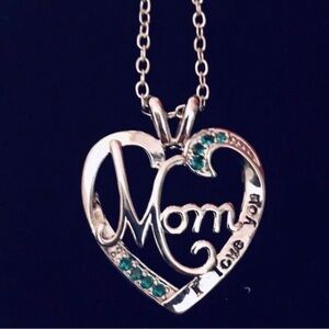 Sterling silver Heart Pendant Necklace with Green Accents